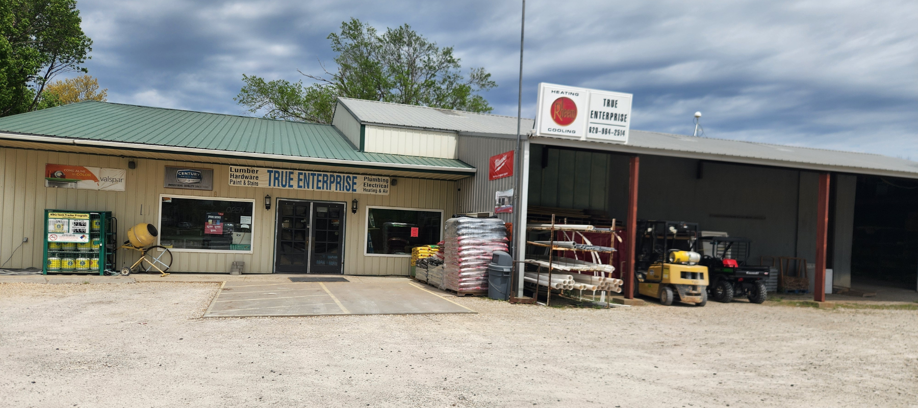 True Enterprise store front on a cloudy day.