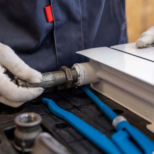 A radiator being worked on